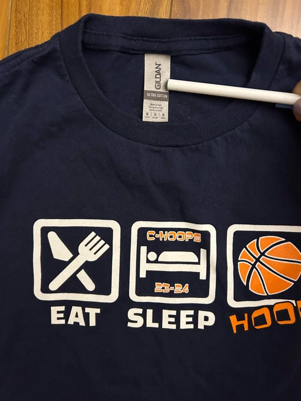 Like New Gildan Ultra Cotton Navy Blue Kids T-Shirt Eat Sleep Hoop Graphic
